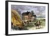 British Burning Patriots' Goods in a Bonfire at Colonel Barrett's House, Battle of Concord, c.1775-null-Framed Giclee Print