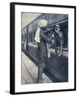 British Colonial Army Officer Being Shaved During a Train Stop to the Himalayas-null-Framed Giclee Print