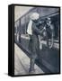 British Colonial Army Officer Being Shaved During a Train Stop to the Himalayas-null-Framed Stretched Canvas