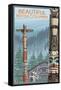 British Columbia, Canada - Totem Pole-Lantern Press-Framed Stretched Canvas