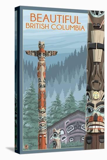 British Columbia, Canada - Totem Pole-Lantern Press-Stretched Canvas