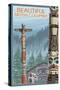 British Columbia, Canada - Totem Pole-Lantern Press-Stretched Canvas