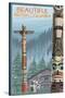 British Columbia, Canada - Totem Pole-Lantern Press-Stretched Canvas