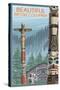 British Columbia, Canada - Totem Pole-Lantern Press-Stretched Canvas