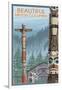 British Columbia, Canada - Totem Pole-Lantern Press-Framed Art Print