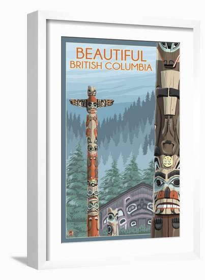 British Columbia, Canada - Totem Pole-Lantern Press-Framed Art Print