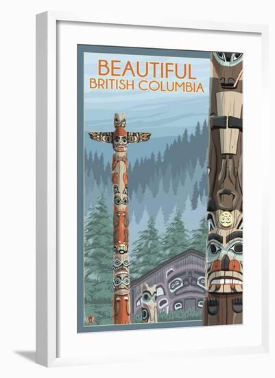 British Columbia, Canada - Totem Pole-Lantern Press-Framed Art Print