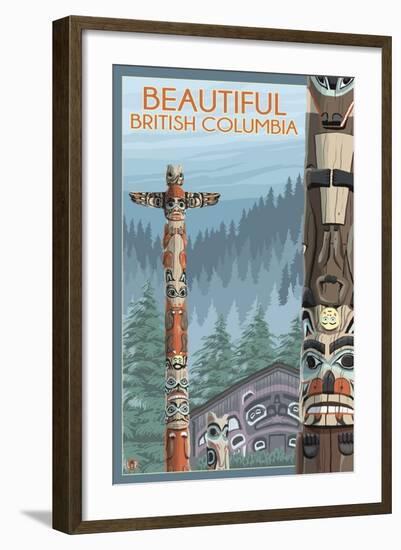 British Columbia, Canada - Totem Pole-Lantern Press-Framed Art Print