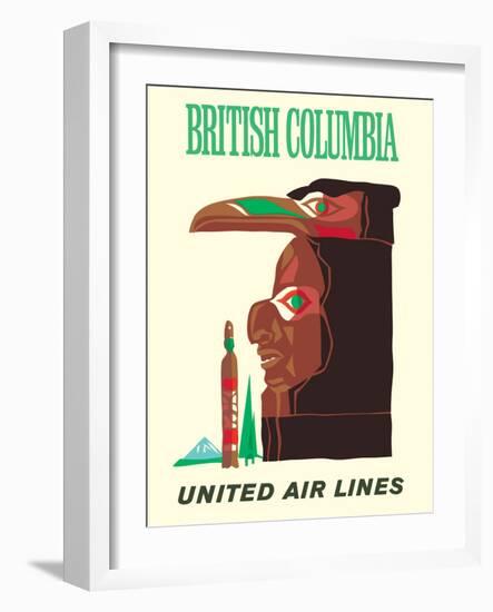 British Columbia - United Air Lines - Northwest Totem Pole - Vintage Airline Travel Poster, 1960s-Pacifica Island Art-Framed Art Print