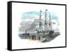 British Emigrant Ship Being Towed Out of Harbour before Setting Sail for Sydney, Australia-null-Framed Stretched Canvas