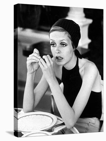 British Fashion Model Twiggy with Slumpy Posture, at Table in Restaurant at Disneyland-Ralph Crane-Stretched Canvas