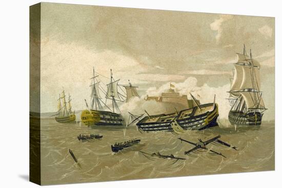 British Fleet Attacking Castillo Del Morro, Cuba, 1761-null-Stretched Canvas