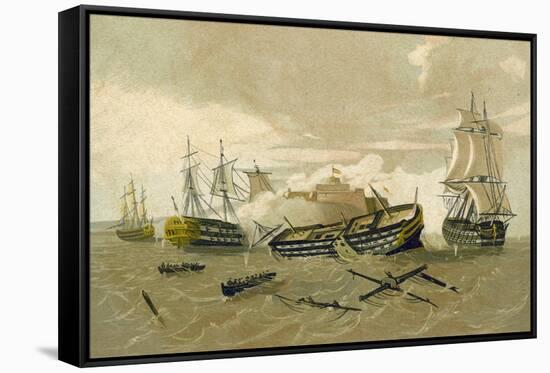 British Fleet Attacking Castillo Del Morro, Cuba, 1761-null-Framed Stretched Canvas