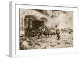 British 'Flying' Ambulance at the Western Front Attending a Wounded Man-null-Framed Giclee Print