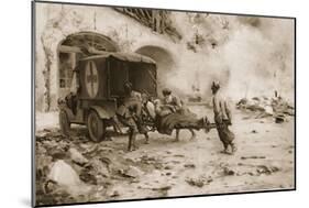 British 'Flying' Ambulance at the Western Front Attending a Wounded Man-null-Mounted Giclee Print
