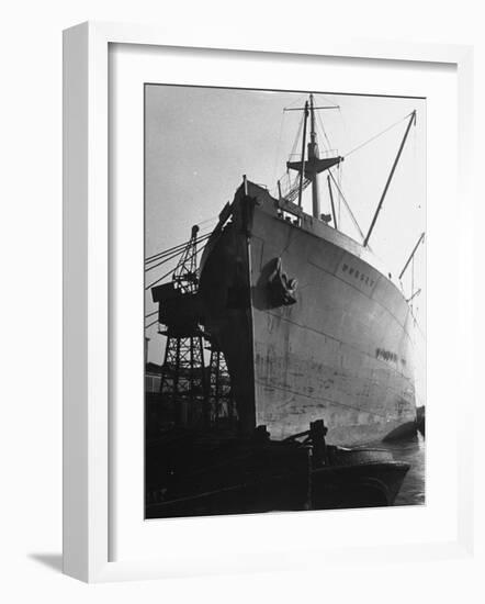 British Freighter Dorset Relieved of Cargo, Royal Albert Docks, Thames River-Carl Mydans-Framed Photographic Print