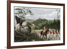 British General Braddock Marching to Fort Duquesne in the French and Indian War, c.1755-null-Framed Giclee Print