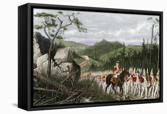 British General Braddock Marching to Fort Duquesne in the French and Indian War, c.1755-null-Framed Stretched Canvas