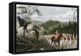 British General Braddock Marching to Fort Duquesne in the French and Indian War, c.1755-null-Framed Stretched Canvas