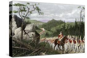 British General Braddock Marching to Fort Duquesne in the French and Indian War, c.1755-null-Stretched Canvas