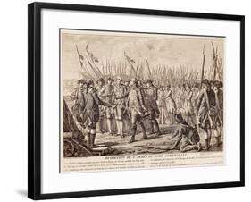 British General Charles Cornwallis Surrendering Arms to French and Americans-null-Framed Giclee Print