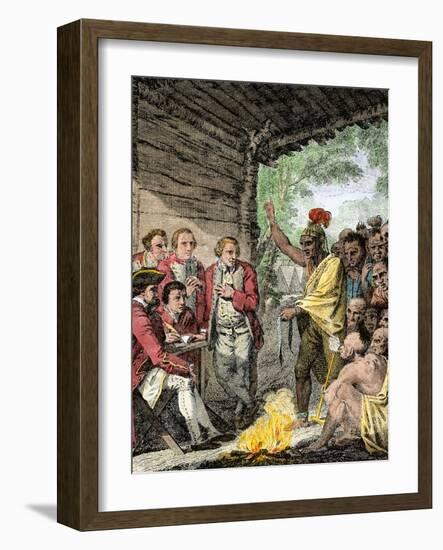 British General Henry Bouquet's Council with the Native Americans during Pontiac's War, c.1763-null-Framed Giclee Print