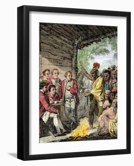 British General Henry Bouquet's Council with the Native Americans during Pontiac's War, c.1763-null-Framed Giclee Print