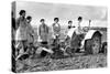 British Girls of the Women's Land Army Learning to Plough with a Tractor, World War II, 1939-1945-null-Stretched Canvas