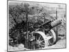 British Gun Emplacement on the Western Front: a Howitzer Camouflaged Under Netting-null-Mounted Art Print