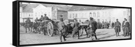 British Horse-Drawn Artillery in a Belgian Village, August 1914-null-Framed Stretched Canvas