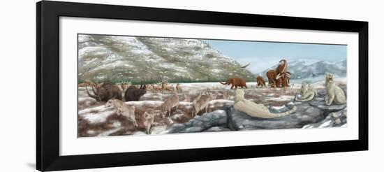 British Landscape with Various Prehistoric Animals-Stocktrek Images-Framed Art Print