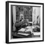 British Leader Winston Churchill Smoking a Cigar at His Desk-Nat Farbman-Framed Premium Photographic Print