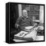 British Leader Winston Churchill Working in His Office, with Cigar in His Hand-null-Framed Stretched Canvas