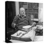 British Leader Winston Churchill Working in His Office, with Cigar in His Hand-null-Stretched Canvas