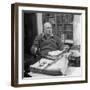 British Leader Winston Churchill Working in His Office, with Cigar in His Hand-null-Framed Photographic Print