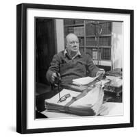 British Leader Winston Churchill Working in His Office, with Cigar in His Hand-null-Framed Photographic Print