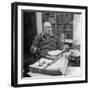 British Leader Winston Churchill Working in His Office, with Cigar in His Hand-null-Framed Photographic Print