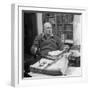British Leader Winston Churchill Working in His Office, with Cigar in His Hand-null-Framed Photographic Print