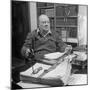 British Leader Winston Churchill Working in His Office, with Cigar in His Hand-null-Mounted Photographic Print