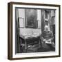 British Leader Winston Churchill Working in His Office, with Painting of Wife Hanging on the Wall-null-Framed Photographic Print