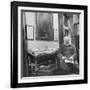 British Leader Winston Churchill Working in His Office, with Painting of Wife Hanging on the Wall-null-Framed Photographic Print