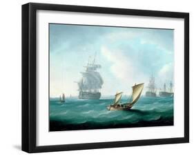 British Men-O'-War and a Hulk in a Swell, a Sailing Boat in the Foreground-Thomas Buttersworth-Framed Giclee Print