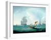 British Men-O'-War and a Hulk in a Swell, a Sailing Boat in the Foreground-Thomas Buttersworth-Framed Giclee Print