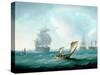 British Men-O'-War and a Hulk in a Swell, a Sailing Boat in the Foreground-Thomas Buttersworth-Stretched Canvas