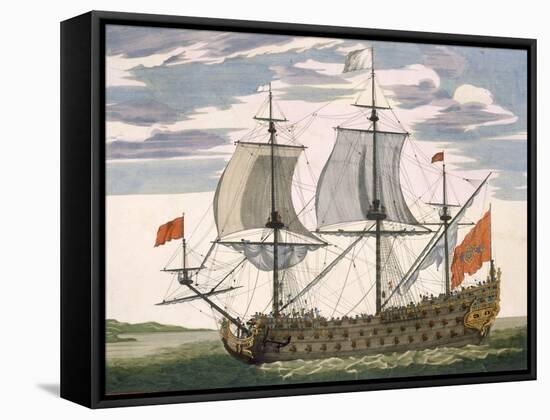 British Navy: a First-Rate Ship Flying the White Ensign; Three-Decker with Admiral's Cabin-Pierre Mortier-Framed Stretched Canvas