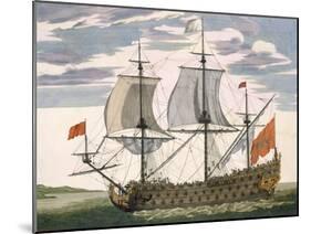 British Navy: a First-Rate Ship Flying the White Ensign; Three-Decker with Admiral's Cabin-Pierre Mortier-Mounted Giclee Print