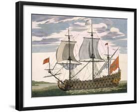 British Navy: a First-Rate Ship Flying the White Ensign; Three-Decker with Admiral's Cabin-Pierre Mortier-Framed Giclee Print