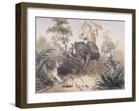 British Officers Tiger Shooting in India, 1860s-null-Framed Giclee Print