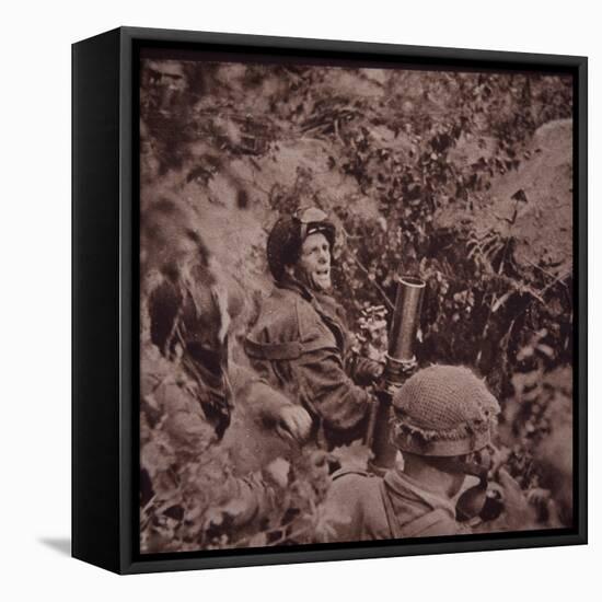 British Paratroopers Bombard German Positions with Mortars, Battle of Arnhem, 1944 (B/W Photo)-English-Framed Stretched Canvas