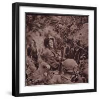 British Paratroopers Bombard German Positions with Mortars, Battle of Arnhem, 1944 (B/W Photo)-English-Framed Giclee Print